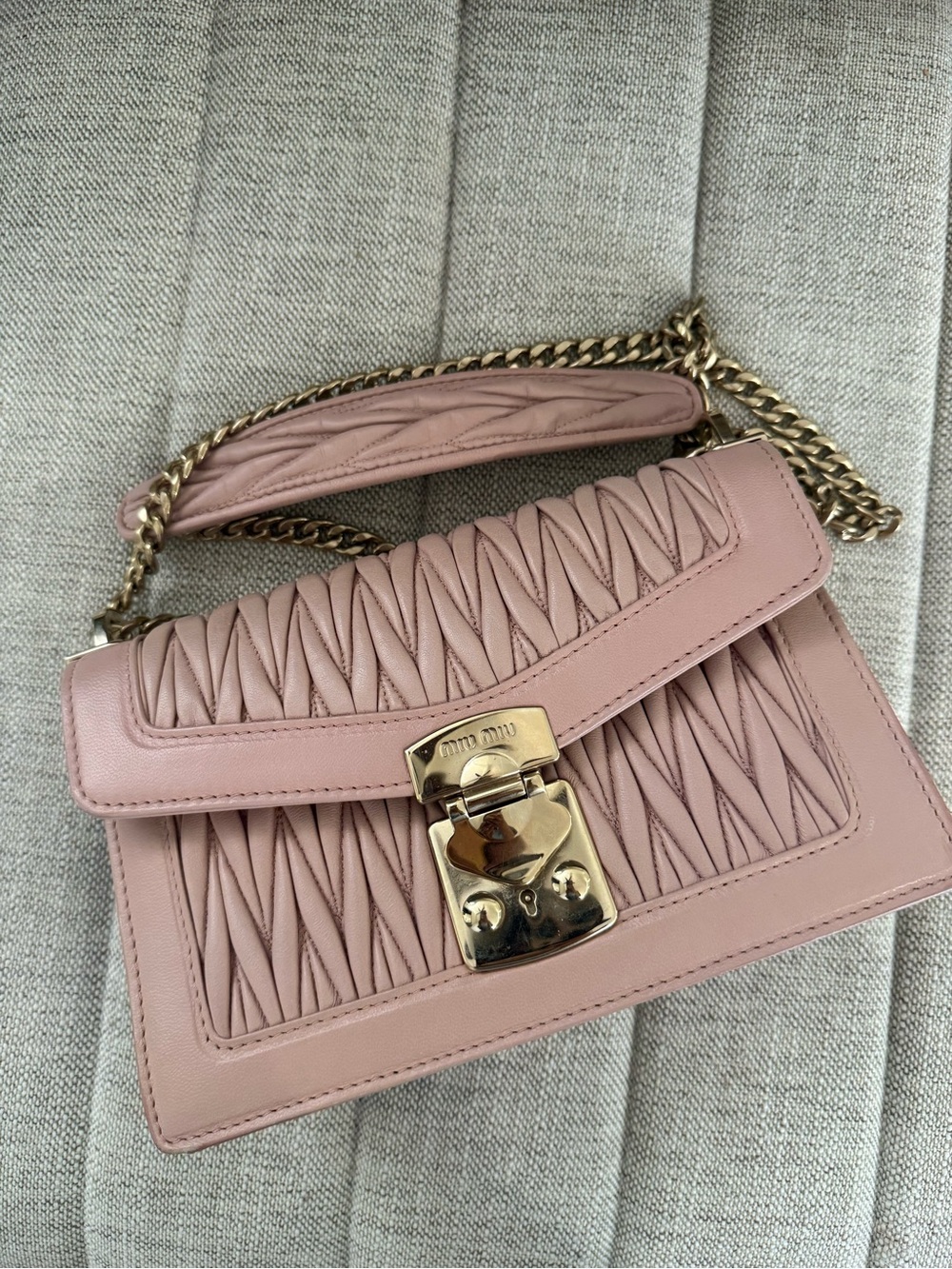 Miu Miu Blush Pink Quilted Leather Shoulder Bag with Gold Hardware